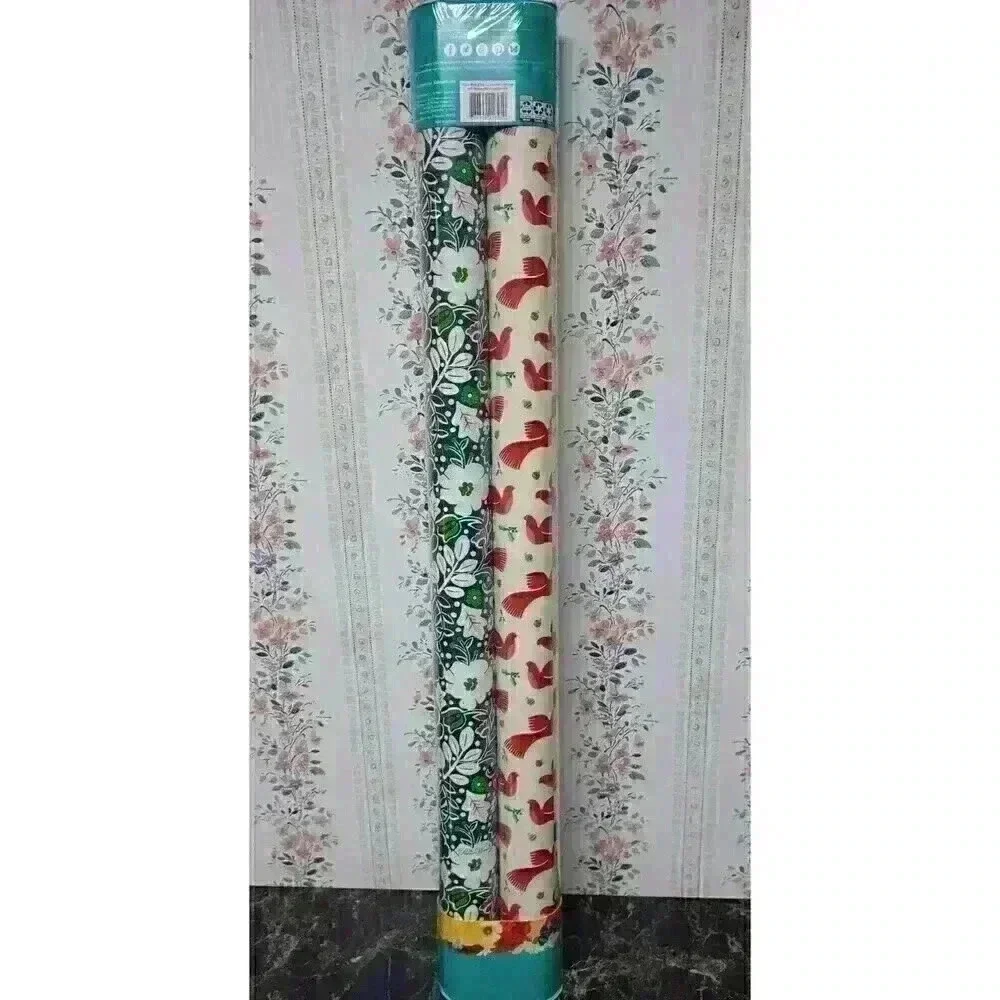 Pioneer Woman Wrapping Paper 2 Rolls Red Bird's & Floral 45SqFt Each Christmas